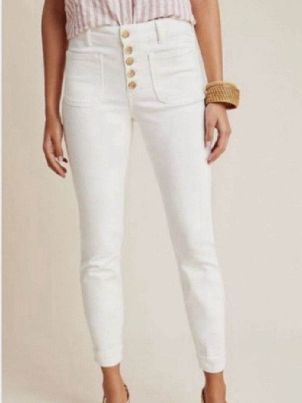 Pilcro and the Letterpress High Rise Off White Denim Pants